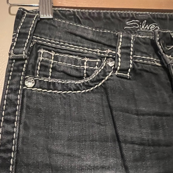 Silver Jeans Mckenzie Slim Bootcut Womens 24x32 Grey Thick Stitch Low Rise - Picture 5 of 12